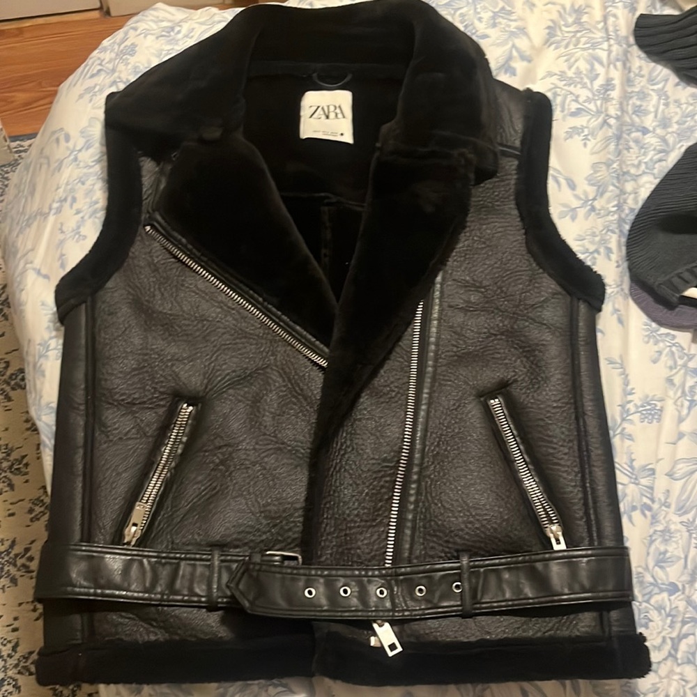 NWOT ZARA LEATHER & FUR VEST